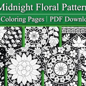 Páginas para colorir para adultos: Livro de colorir com estampa floral da meia-noite | 50 páginas digitais para colorir (para impressão, download em PDF)