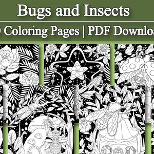 Adult Coloring Book: Midnight Bugs and Insects Adult Coloring Pages | 50 Digital Coloring Pages (Printable, PDF Download)