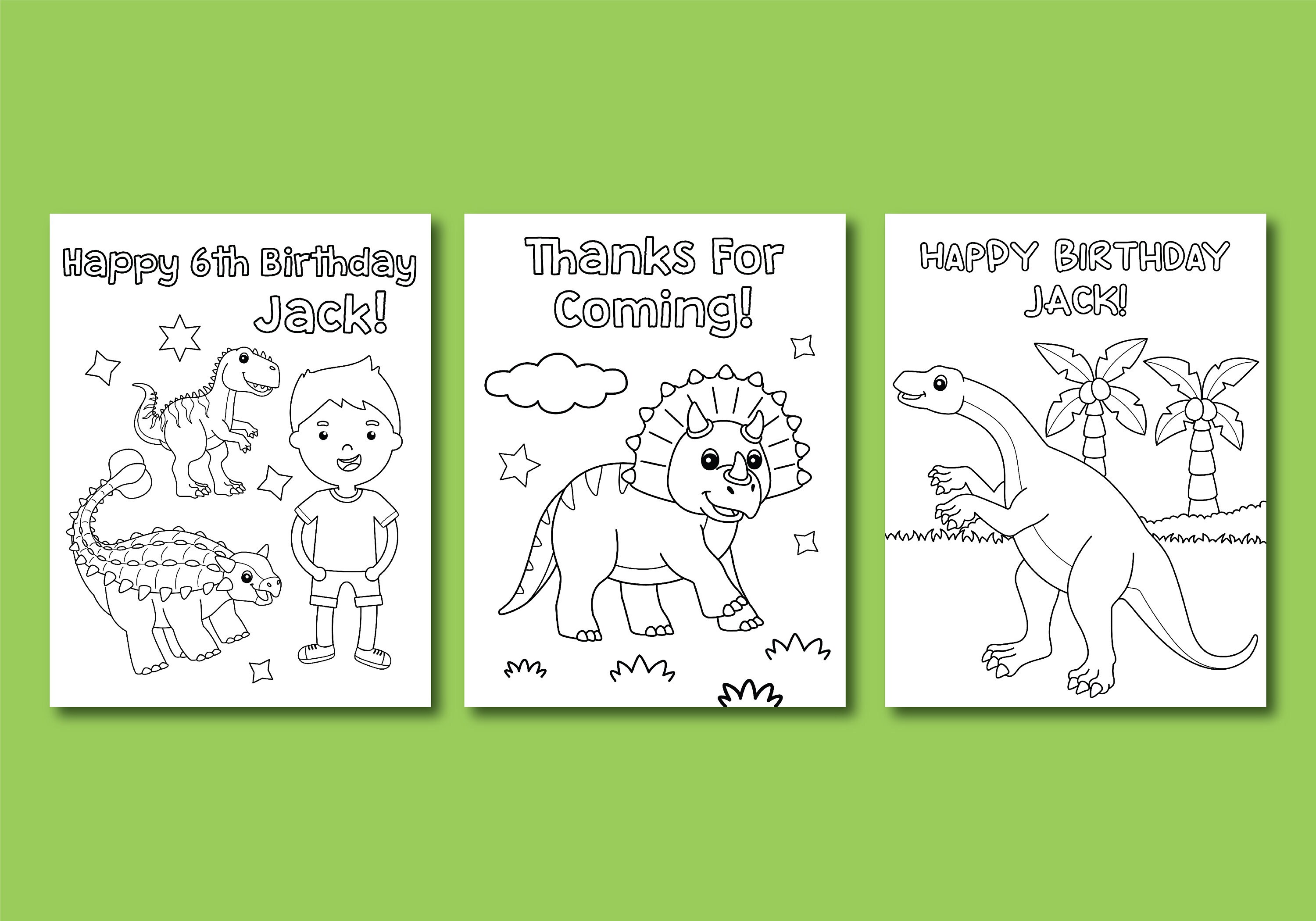 Personalized Dinosaur Birthday Coloring Pages for Kids, Custom Dinosaur