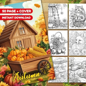 Autumn Coloring Book: 50 Fall Coloring Pages for Adults & Kids (Printable PDF)