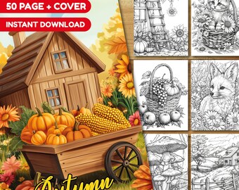 Autumn Coloring Book: 50 Fall Coloring Pages for Adults & Kids (Printable PDF)