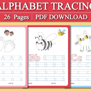 Printable Alphabet Tracing Worksheets  | ABC Tracing Preschool - Kindergarten - Homeschool Worksheets | Handwriting Practice