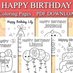 Personalized Birthday Coloring Pages for Kids, Custom Birthday Party Coloring, Kids Birthday Party Activity