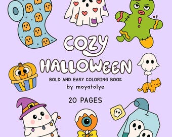Libro para colorear fácil y atrevido: Dibujos de Halloween acogedores, dibujos espeluznantes y tiernos.