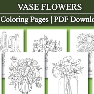 Adult Coloring Book: Vase Flowers Coloring Pages | Flowers Printable Coloring Pages (Printable, PDF Download)