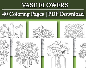 Adult Coloring Book: Vase Flowers Coloring Pages | Flowers Printable Coloring Pages (Printable, PDF Download)