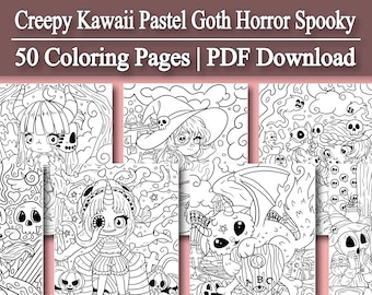 Malbuch für Erwachsene: Süß und gruselig Kawaii Pastel Goth Malseiten | Halloween Ausmalbilder