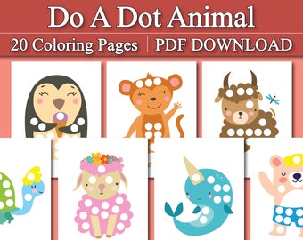 Páginas para colorear de animales de Do A Dot / Hoja de trabajo imprimible de Do A Dot (imprimible, descarga en PDF)