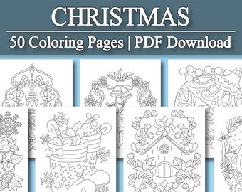 Adult Coloring Book: Christmas Coloring Pages for Adults and Kids | 50 Digital Coloring Pages (Printable, PDF Download)