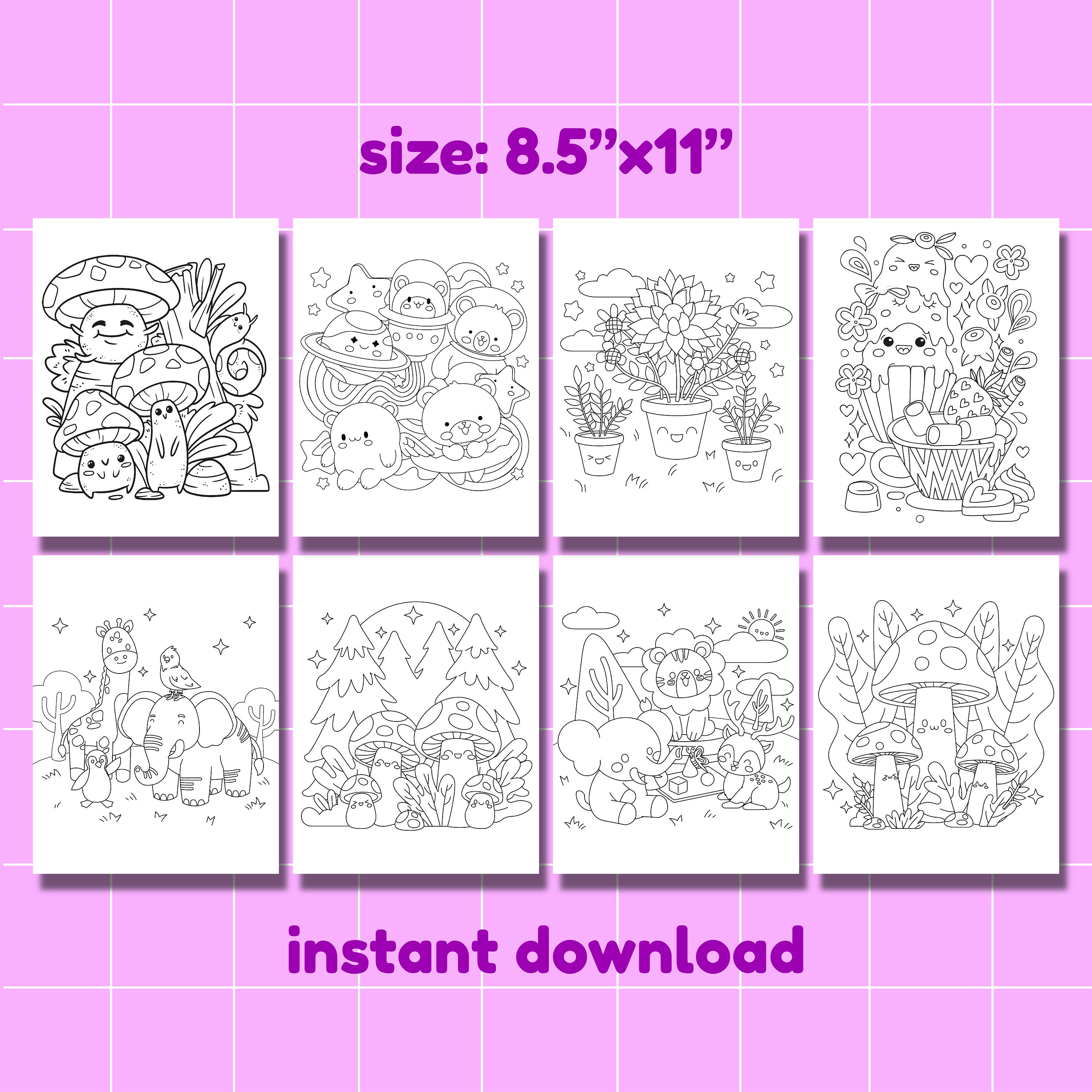 Kawaii Coloring Pages, Cute Coloring Pages, 45 Pages, PDF | Digital