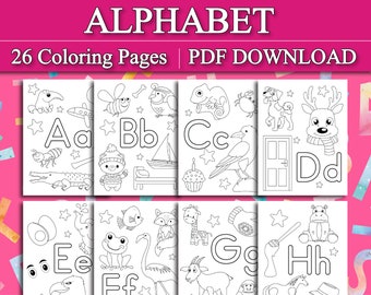 Alphabet Coloring Pages  | Preschool - Kindergarten - Homeschool Worksheets | 26 Digital Coloring Pages (Printable, PDF Download)