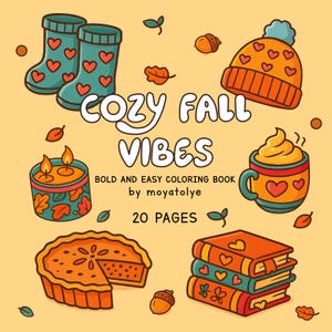Bold and Easy Coloring Book: Autumn Coloring Book, Cozy Fall Coloring Pages (20 Pages, Printable PDF)