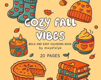 Bold and Easy Coloring Book: Autumn Coloring Book, Cozy Fall Coloring Pages (20 Pages, Printable PDF)