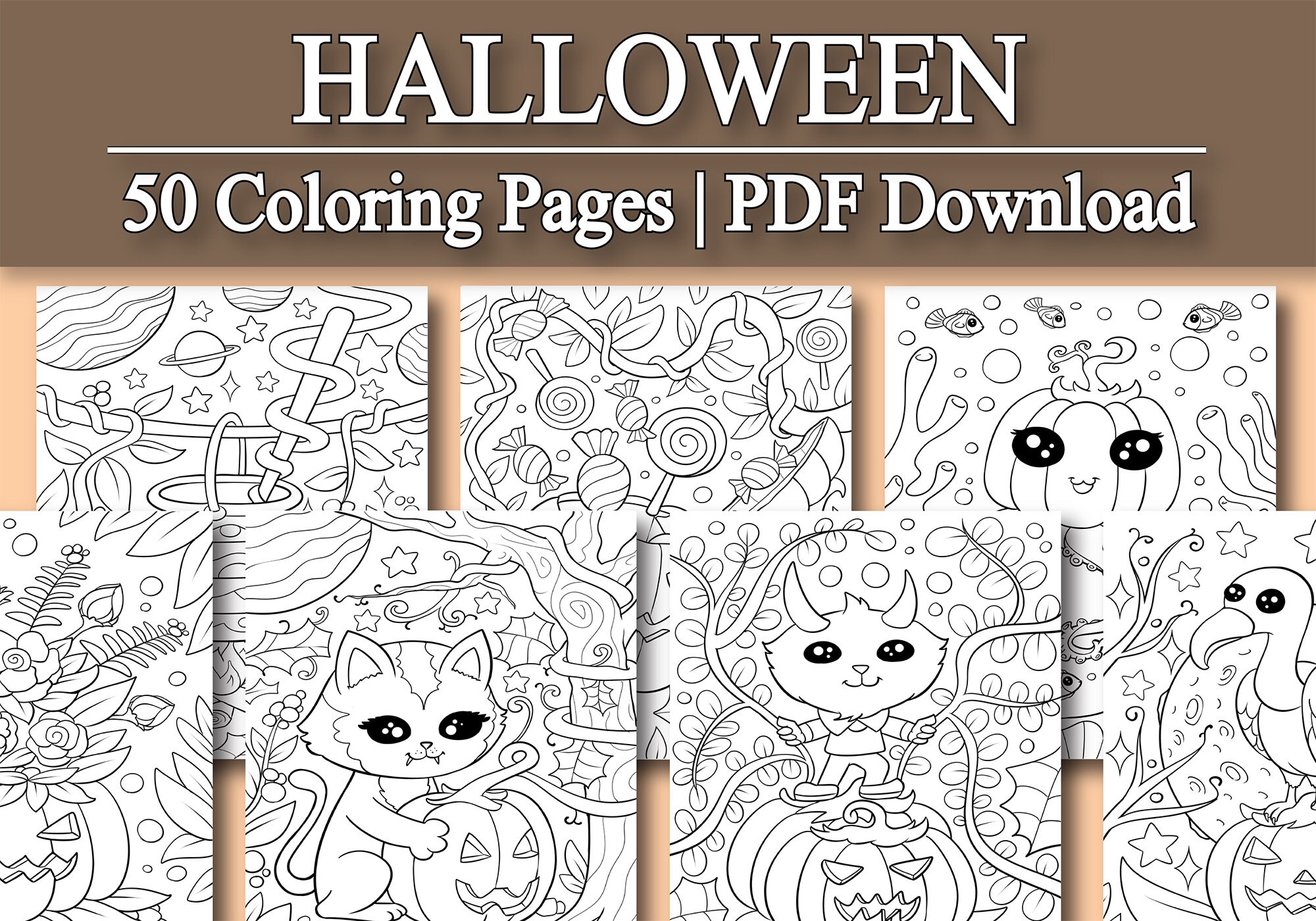 Adult Coloring Book: Halloween Coloring Pages for Adults and Kids | 50 Digital Coloring Pages (Printable, PDF Download)