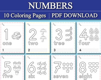 Numbers Coloring Pages  | Preschool - Kindergarten - Homeschool Worksheets | 26 Digital Coloring Pages (Printable, PDF Download)