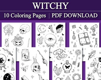 Witchy Coloring Pages, Potion Coloring Pages, Magical Coloring Pages, Spiritual Coloring Pages, 10 pages, DIGITAL DOWNLOAD