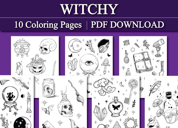 Witchy Coloring Pages, Potion Coloring Pages, Magical Coloring Pages, Spiritual Coloring Pages, 10 pages, DIGITAL DOWNLOAD