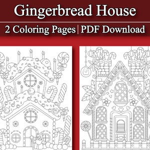 Adult Coloring Book: Gingerbread House Coloring Pages | 2 Digital Coloring Pages (Printable, PDF Download)