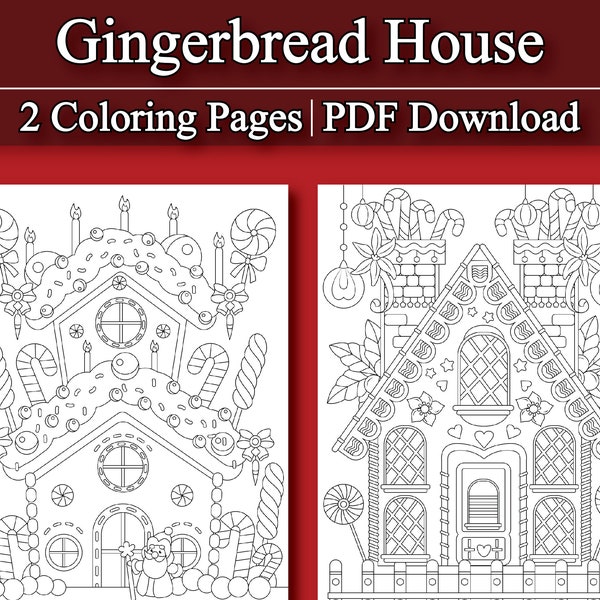 Adult Coloring Book: Gingerbread House Coloring Pages | 2 Digital Coloring Pages (Printable, PDF Download)