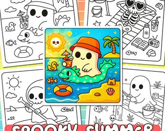 Dibujos para colorear de verano espeluznante: Diversión de Halloween en la playa (Descarga PDF)