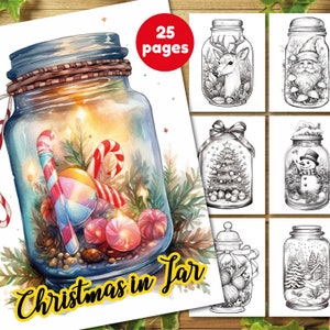 Christmas In A Jar Coloring Pages: 25 Grayscale Designs (PDF)