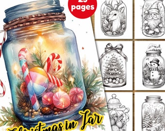 Christmas In A Jar Coloring Pages: 25 Grayscale Designs (PDF)