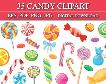 35 Candy Clipart Bundle, Lollipop Clipart, Candy PNG, Candy Vector, Rainbow Candy, Sweet Sugar Clipart,