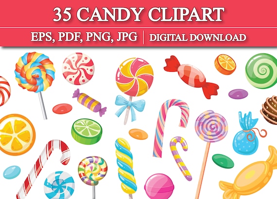 35 Candy Clipart Bundle, Lollipop Clipart, Candy PNG, Candy