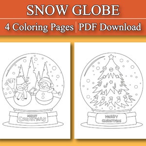 Adult and Kids Coloring Book: Christmas Snow Globe Coloring Pages | 4 Digital Coloring Pages (Printable, PDF Download)