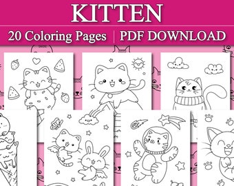 Kitten Coloring Pages | Cat Coloring Pages | Cat Coloring Pages Printable, 20 Digital Coloring Pages