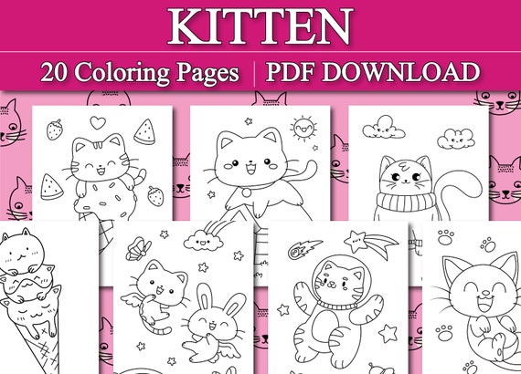 Kitten Coloring Pages | Cat Coloring Pages | Cat Coloring Pages Printable, 20 Digital Coloring Pages