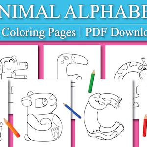 Kids Coloring Page: Animal Alphabet Coloring Page, ABC Coloring Pages, Preschool Coloring Page, 26 Page, DIGITAL DOWNLOAD