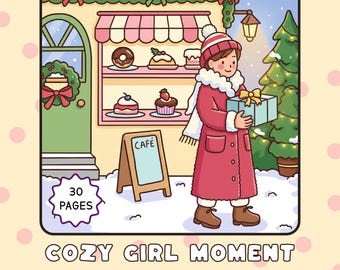 Cozy Girl Moments Coloring Book, Bold and Easy Coloring Book, Relaxing Activity, 30 pages, PDF | Digital Download