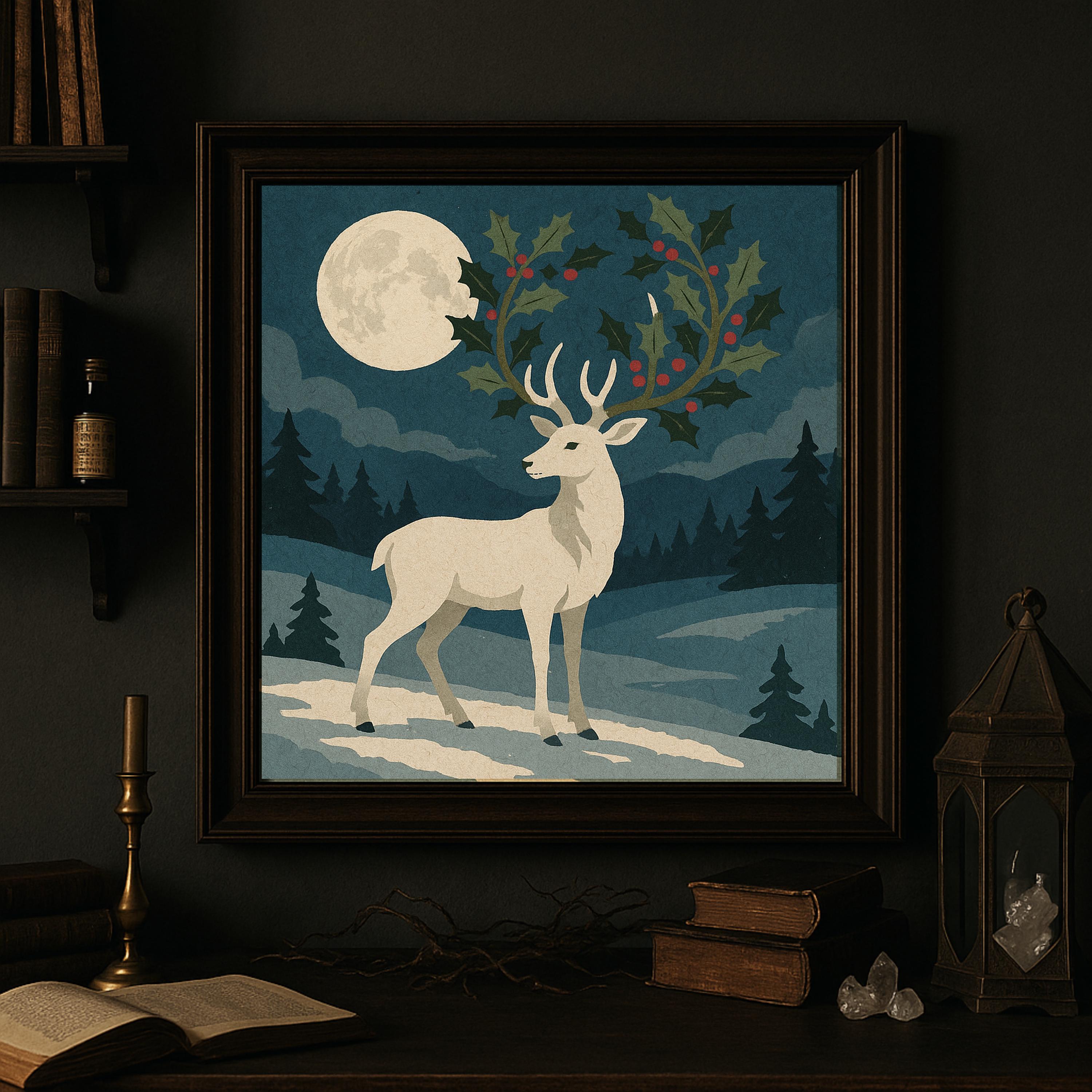 Solstice Stag Print: Yule Celtic Decor, Witchy Illustration (digital ...