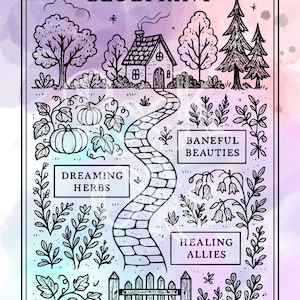 The Witch’s Garden – Cottage Witch druckbare Kunst | Kräutergarten Bauplan | Digitaler Download