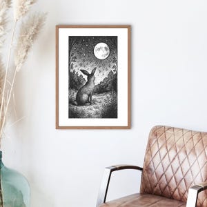 Hare and Moon – Mystical Night Sky Woodland Print