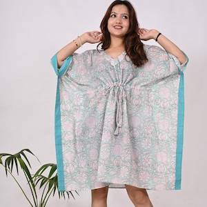 Hand Block Print Cotton Kaftan: Bohemian Short Tunic Dress