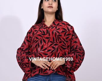 Blusa estilo túnica bohemia de seda crepé vintage: blusa hippie de sari reciclado