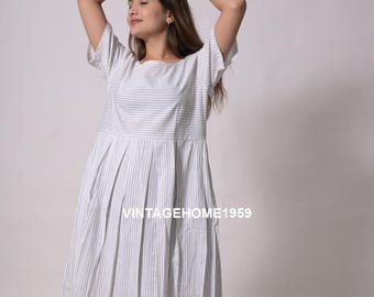 Handloom Baumwolle Gestreiftes Kleid - Lässige Gingham Boho Tunika