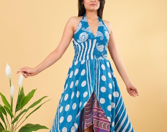 Floral Print Silk Blend Halter Dress - Bohemian Hippie Tunic