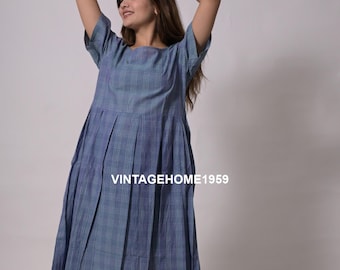 Cotton Gingham Dress: Handloom Mid-Length Cottagecore Tunic