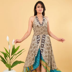 Silk Halter Dress: Backless Summer Tunic, Adjustable Straps
