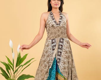 Silk Halter Dress: Backless Summer Tunic, Adjustable Straps
