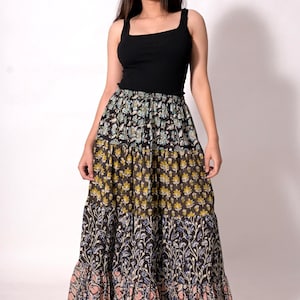 Katoenen dames lange rok patchwork tier hoge taille hoge taille hoge taille patchwork katoenen lange rok