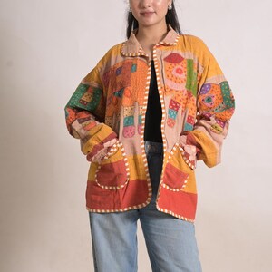 Handmade Vintage Kantha Jacket Patchwork Cotton Quilted Coat Boho Elephant Embroidered Jacket Indian Hippie Wear