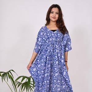 Cotton Kaftan Dress: Handmade Block Print Boho Beach Cover Up