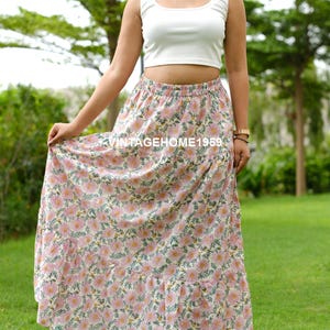 Floral Print Cotton Maxi Skirt: Tiered Boho Hippie Style