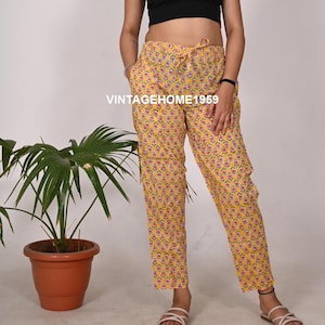 Cotton Hand Block Printed Women Long Pants Summer Wear Boho Trousers Floral Drawstring Pants