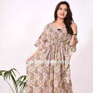 Paisley Print Women Cotton Block Print Maxi Dress Hippie Boho Beach Kaftan Summer Wear Nightdress
