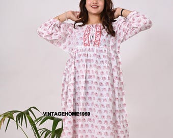 Elephant Print Cotton Maxi Dress: Boho Summer Tunic, Plus Size
